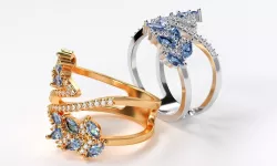 delicate leaves shape gold ring with gemstones 3D printed model 3D print model