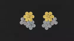 Diamond flower 3 color gold earrings 3D print model