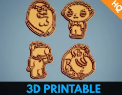 Family Guy Peter Stewie Brain Quagmire Cookie Cutters Package 3D print model