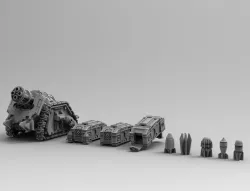 Legion Longsword Quadruple Mortar bundle with crates and shells 3D print model