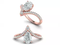 Pearl Chevron Engagement ring Own design 9mm x 6mm pearl stone 3D print model