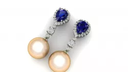 Pearl earring set with pear sapphire 3D print model