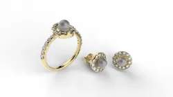 Ring and Earring of Pearls and Brilliants 3D print model