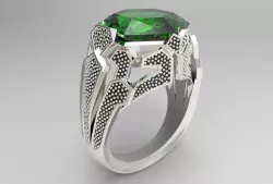 Ring with a large gem hexagon 3D print model