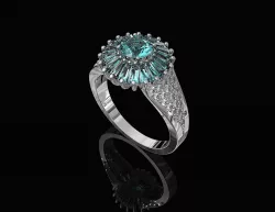 Ring With Halo of Baguette Fancy stones 3D print model