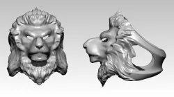wild angry tiger cat lion head face jewel ring 3D print model