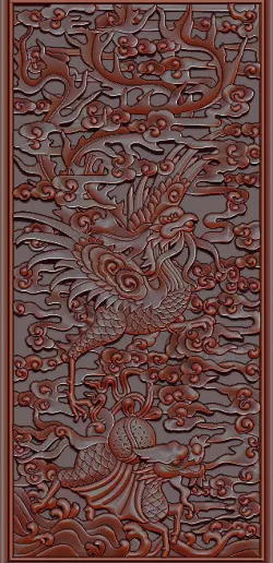 Antique Vietnamese Phoenix Gilt Carved Wood Temple Panel 3D print model
