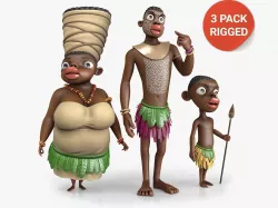 Carton Papuan Character Collection Rigged Low-poly  3D model