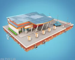 Cartoon City Block Supermarket Low-poly  3D model