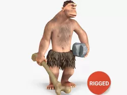 Cartoon Neanderthal Character Rigged Low-poly  3D model