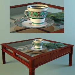 Coffe table with glass and cup 3D model