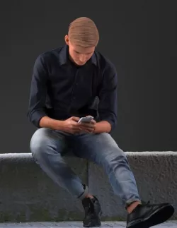 European boy sitting on bench playing with his phone 3D model