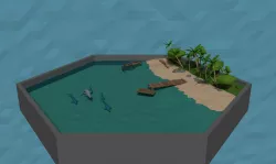 LowPoly tropical Beach Scene with stone tools Low-poly  3D model