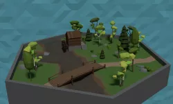 LowPoly Watermill in a forest Scene Low-poly  3D model