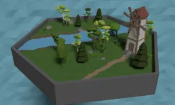 LowPoly Windmill in a forest Scene Low-poly  3D model