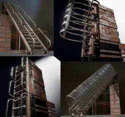 Modular Ladders and Stairs Package Rusty Version Low-poly  3D model