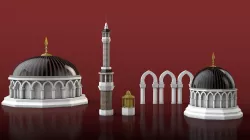 Set of Islamic Architecture Minara Dome Arch - Low Poly Low-poly  3D model