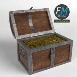 Treasure Chest with Padlock and Coins Low-poly  3D model