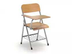Wooden student chair with desk and armrest  3D model