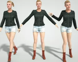 Blonde Girl in Leather Jacket Jeans Short and Red Boots Low-poly  3D model