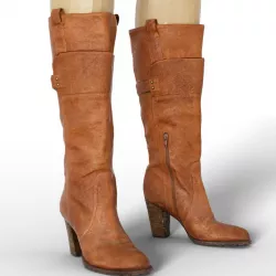 Boot Brown Leather Buckles Women Footwear Low-poly  3D model
