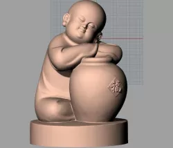 Chinese Sculpture 3D STL Model Monk Holding Jars 3D model