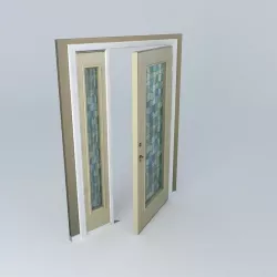 Cream Door and Frame with Modern Stained Glass Windows, Inclu... Free 3D model