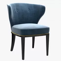 Custom made blue wing back chair in blue velvet 3D model