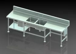dual depth 2 sink tubs sloped dish drain drainboard base pan 3D model