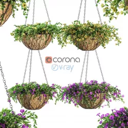 Flowers in a flower pot on a chain - Petunia - 4 models 3D model