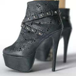 Heels Black Leather Skull Decoration Women Footwear Low-poly  3D model