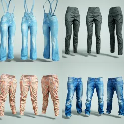 Trousers Collection Jeans Salopet Low-poly  3D model
