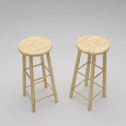 Wooden Bar stool UV unwrapped with textures OBJ Low-Poly Low-poly  3D model