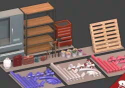 Workshop Props and Pipes PBR Low-poly  3D model