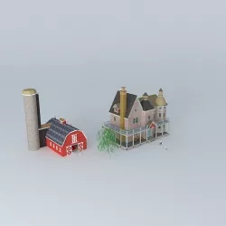 Americana House with barn Free 3D model