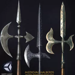 3 Medieval Halberds Free low-poly  3D model