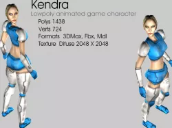 Kendra Animated LowPoly game character Free low-poly  3D model
