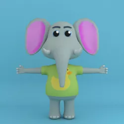 Cartoon elephant in tshirt Free low-poly  3D model