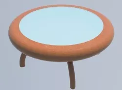 Round Wooden Cofee Table with Glass Top Low-poly  3D model