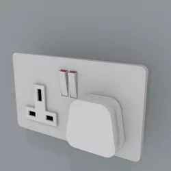 UK double electric socket with plug  Free low-poly  3D model
