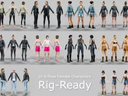 10 A-Pose Rig Ready Female Characters Low-poly  3D model