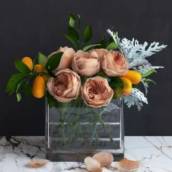 Bouquet of Austin Roses  Kumquat branches and Dusty Miller plant 3D model