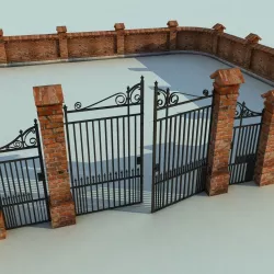 Brick Fence Wall Gate 3D model