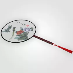 Chinese Traditional Palace Hand Fan - Flower and Bird Painting 3D model
