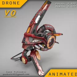 Drone V0 Red Manga - ANIMATED Low-poly  3D model
