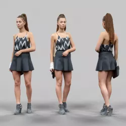 Girl in black and white dress and purse Low-poly  3D model