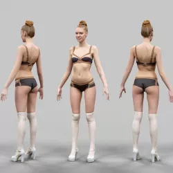 Girl in Brown Beige Bikini and Heels A-Pose Low-poly  3D model