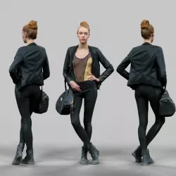 Girl in Golden Swimsuit Shiny Legging and Boots with Bag and Jac Low-poly  3D model
