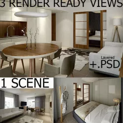 Interior Vray Scene with 3 RenderReady Views 3D model
