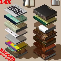 Rigged BOOK COLLECTION - 14 unique books 3D model